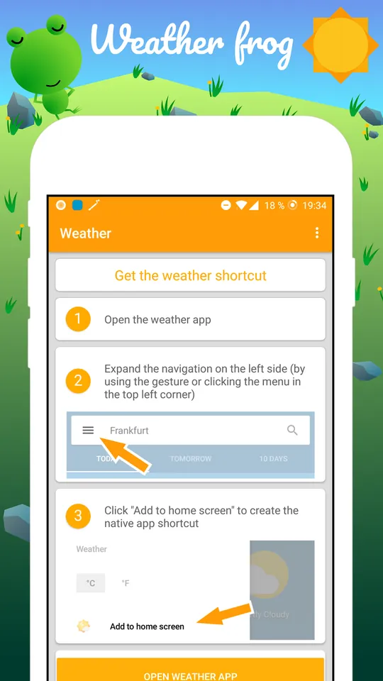 Weather Frog Shortcut: step-by-step guide inside the app